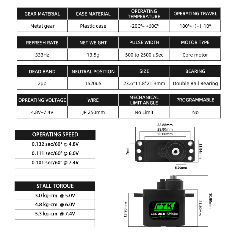 PTK 7455MG-D servo 12g Digital - огляд і ціна Drone Rc Aircraft